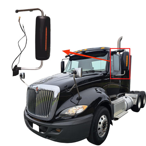 GA-IN-024B-L Black Door Mirror W/Arm LH For International Prostar