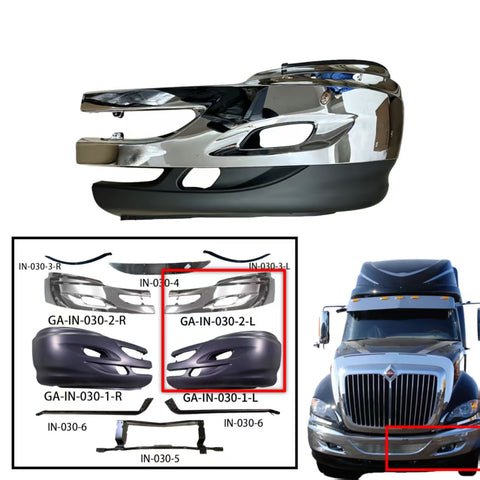 GA-IN-030-L Front bumper W/Chrome trim LH For International Prostar 2008 2009 2010 2011 2012
