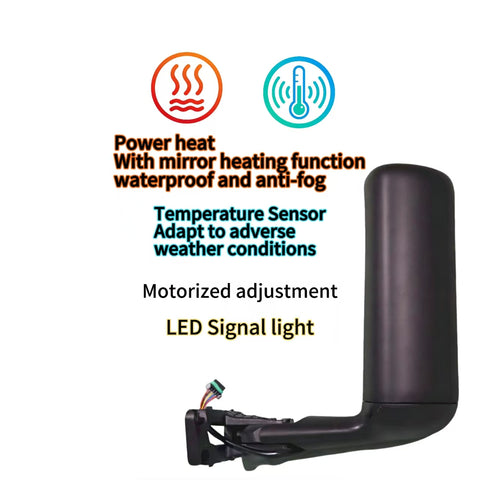 GA-IN-068BL Black Door Mirror LH Assembly Motorize and Heating for International LT625 2018 2019 2020 2021 2022 2023 2024