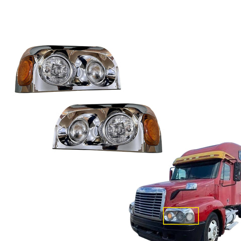 GA-FR-012D-Pair Chrome Cover Headlight Assy With Led Marker Pair For Freightliner Century 1996 1997 1998 1999 2000 2001 2002 2003 2004 2005 2006 2007 2008 2009 2010