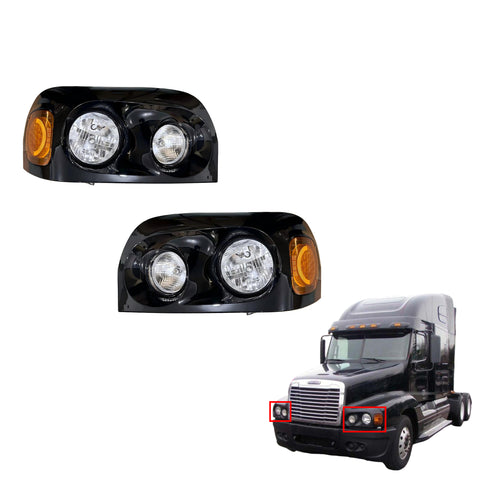 GA-FR-012C-Pair Black Cover Headlight Assy With Led Marker Pair For Freightliner Century1996 1997 1998 1999 2000 2001 2002 2003 2004 2005 2006 2007 2008 2009 2010