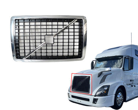 GA-V-007B Volvo VNL 2004 2005 2006 2007 2008 2009 2010 2011 2012 2013 2014 2015 Front Grille Chrome Frame With Bug screen and Mark