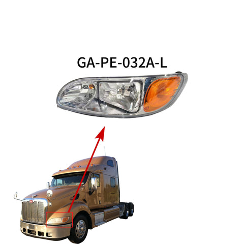 GA-PE-032A-L Head Lamp Silver Left Side For Peterbilt 587/387