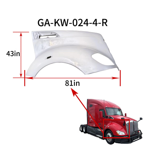 GA-KW-024-4-R Hood Fender Right Side For Kenworth T680 2005 2006 2007 2008 2009 2010 2011 2012 2013 2014 2015 2016 2017 2018 2019 2020 2021