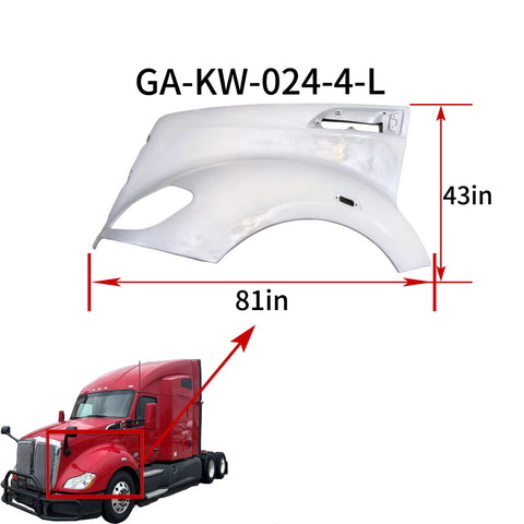 GA-KW-024-4-L Hood Fender Left Side For Kenworth T680 2005 2006 2007 2008 2009 2010 2011 2012 2013 2014 2015 2016 2017 2018 2019 2020 2021