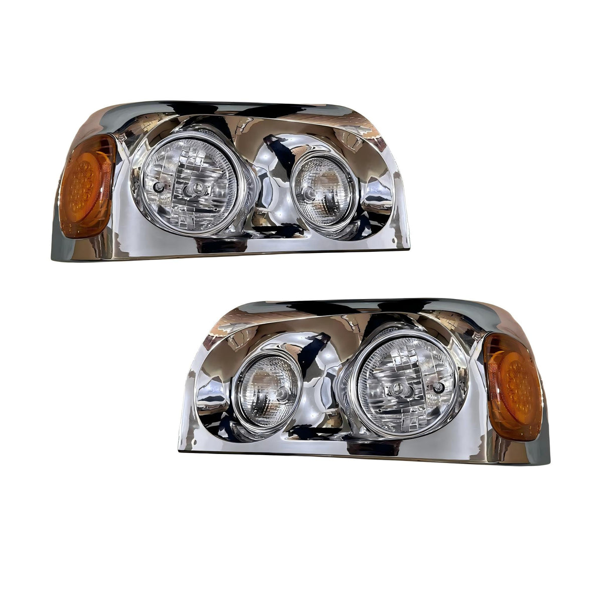 GA-FR-012D-Pair Chrome Cover Headlight Assy With Led Marker Pair For Freightliner Century 1996 1997 1998 1999 2000 2001 2002 2003 2004 2005 2006 2007 2008 2009 2010