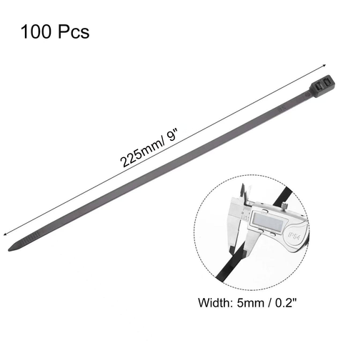 GA-ZT-101 100pcs BLACK CABLE ZIP TIES Heavy Duty Double Head Wire Ties 9"INCH-(5MM-WIDTH)