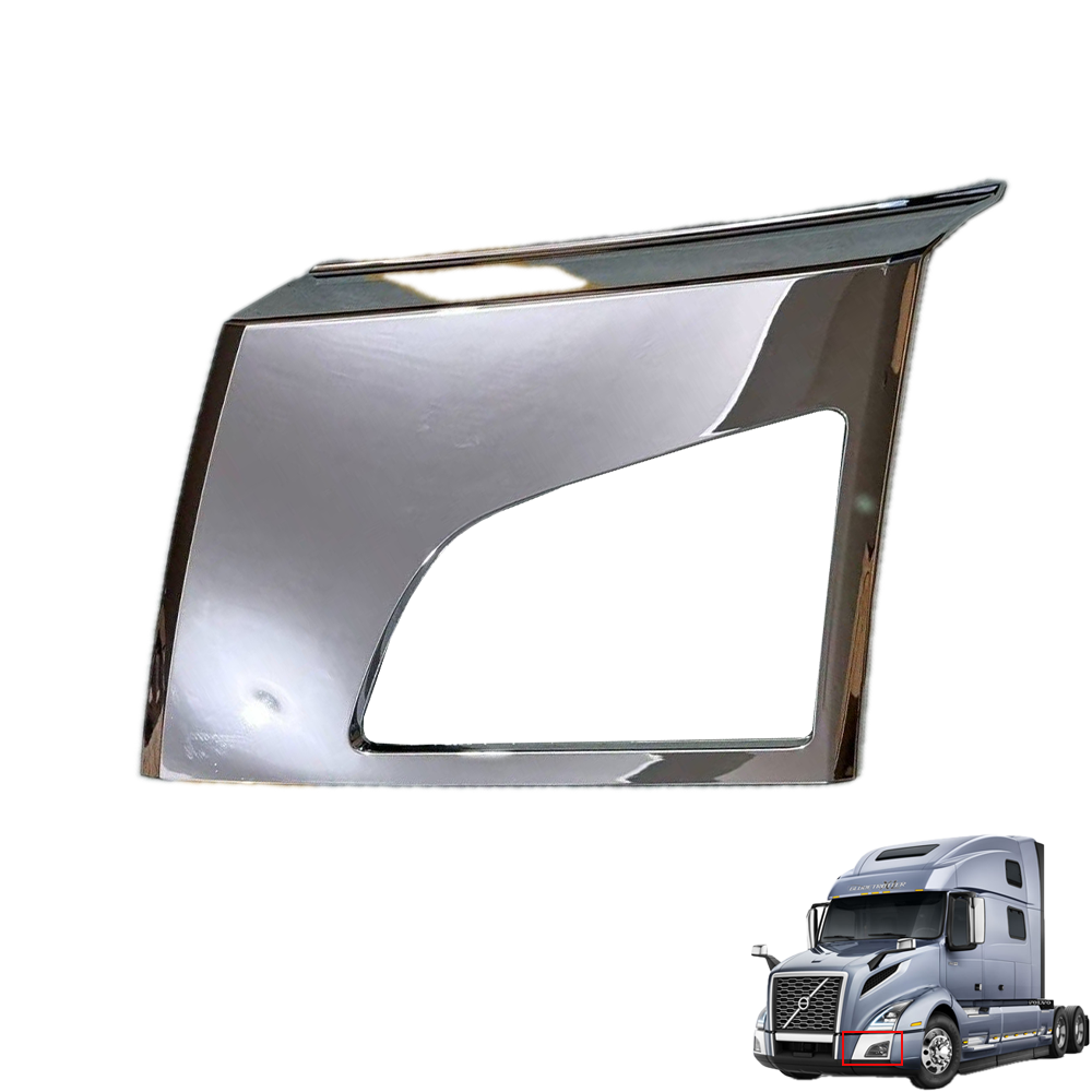GA-V-081-1-L Chrome Corner Bumper Trim with Hole for Volvo VNL 2018 2019 2020 2021 2022 2023 Left Side