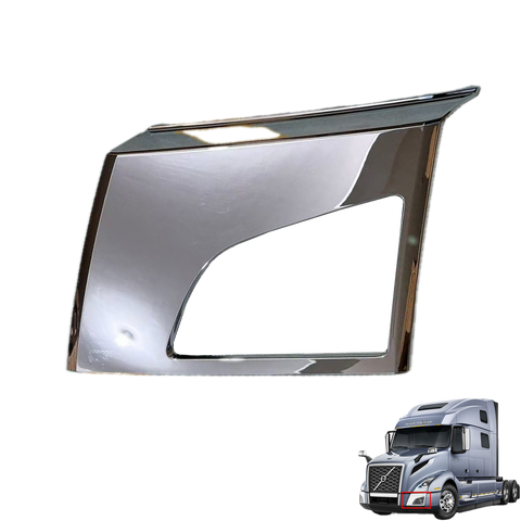 GA-V-081-1-L Chrome Corner Bumper Trim with Hole for Volvo VNL 2018 2019 2020 2021 2022 2023 Left Side