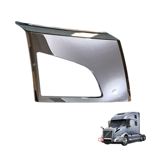 GA-V-081-1-R Chrome Corner Bumper Trim with Hole for Volvo VNL 2018 2019 2020 2021 2022 2023 Left Side
