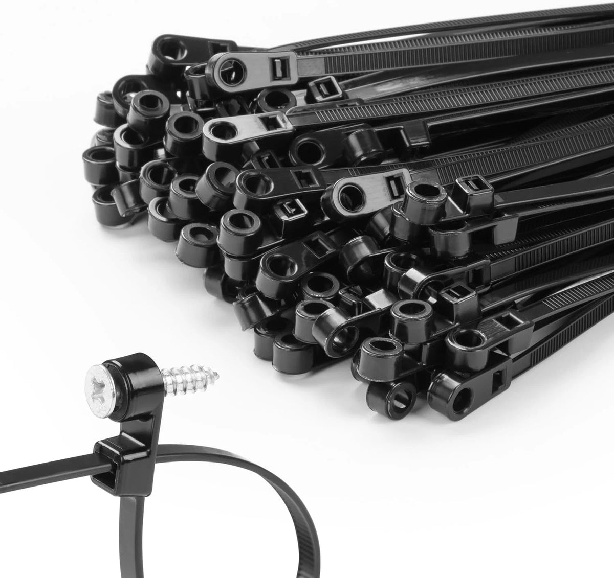 GA-ZT-202 100 PCS Black Zip Ties with Screw Hole Mountable Head Cable Ties S 8'INCH-(5MM-WIDTH)