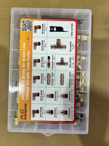 GA-RP-DOT-43 43 PCS Brass DOT Air Brake Line Fittings, 1/4" 3/8" 1/2" Push to Connect Fitting