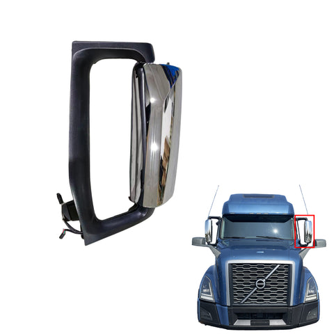 GA-V-129A-Complete-L Door Mirror Complete With Bracket Chrome Cover Left Side For Volvo VNL 2018-2024
