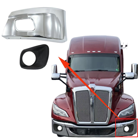 GA-KW-079-2A-L&GA-PE-048-3-L Corner Bumper W/ FogLamp Hole Rubber Cover Insert LH For Kenworth T680 2022 2023 2024 2025 2026