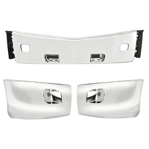 GA-PE-011B Peterbilt 579 3 PCS Plastic Chrome Plastic Bumper Set without Fog Light Hole 2013 2014 2015 2016 2017 2018 2019 2020 2021 2022