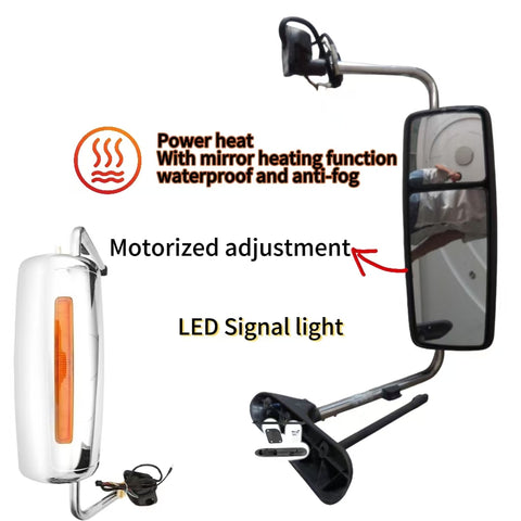 GA-IN-024-R*Chrome Door Mirror W/Arm RH For International Prostar