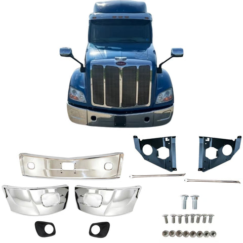 GA-PE-048C Steel Bumper ASSY W/O Fog Lamp Hole with Bracket for Peterbilt 579 2013 2014 2015 2016 2017 2018 2019 2020 2021 2022