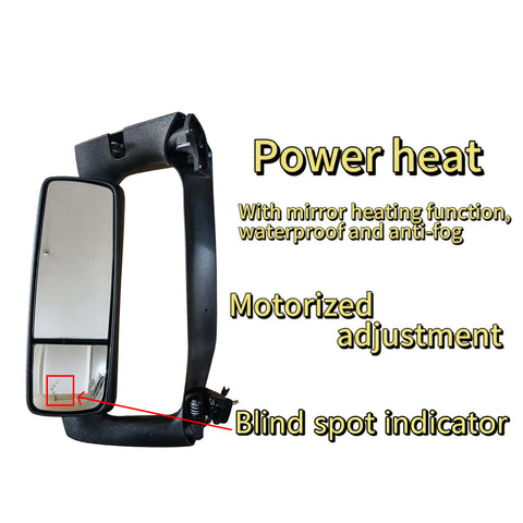 GA-V-129B-Complete-L Door Mirror Complete With Mirror Bracket Black Cover Left Side For Volvo VNL 2018-2024