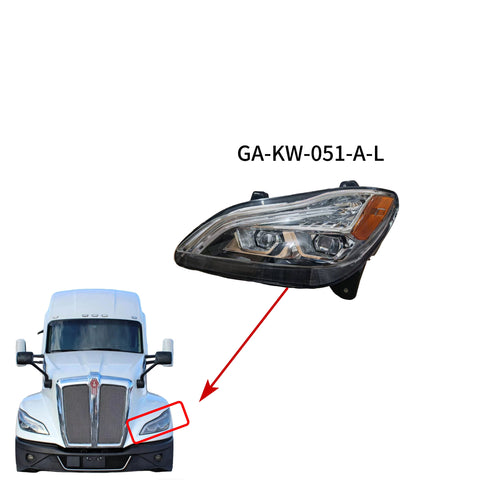 GA-KW-051A-L LED Headlight Silver Left Side For Kenworth T680 Next GEN 2022+ P54-6157-100