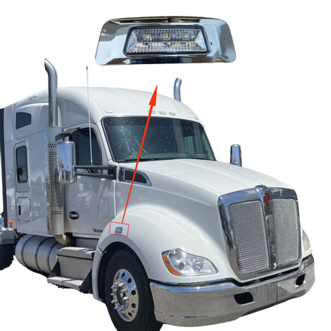 GA-KW-057 Wheel Fender Side Marker Light with Exterior Chrome Bezel for KENWORTH T680/T880