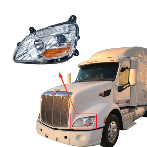GA-PE-017A-L For 2013-2021 Peterbilt 579 2012 2013 2014 2015 2016 2017 2018 2019 2020 Halogen Type Projector Headlight Chrome LH