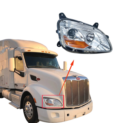 GA-PE-017A-R For 2013-2021 Peterbilt 579 2012 2013 2014 2015 2016 2017 2018 2019 2020 Halogen Type Projector Headlight Chrome RH