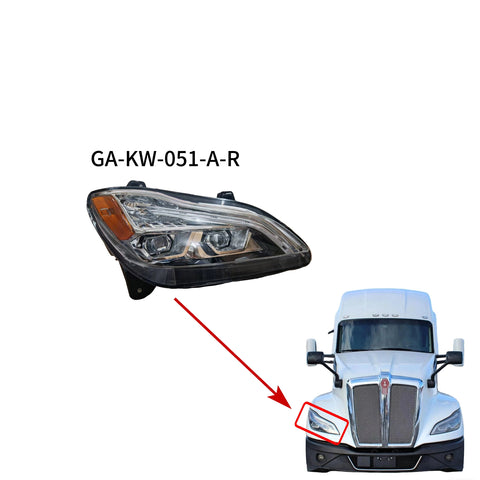 GA-KW-051A-R LED Headlight Silver Right Side For Kenworth T680 Next GEN 2022+ P54-6157-100R