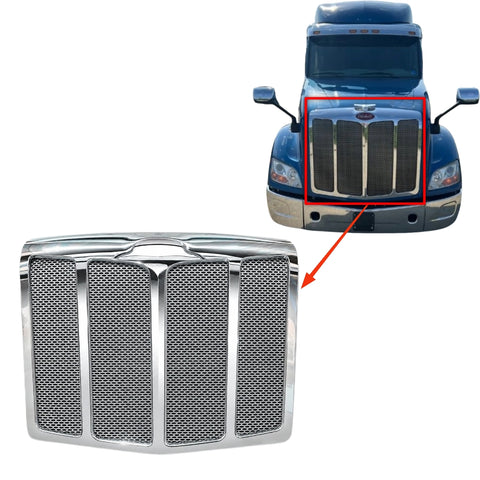 GA-PE-009A-complete Chrome Grille complete with Bug Screen For peterbilt 579 2013 2014 2015 2016 2017 2018 2019 2020 2021 2022