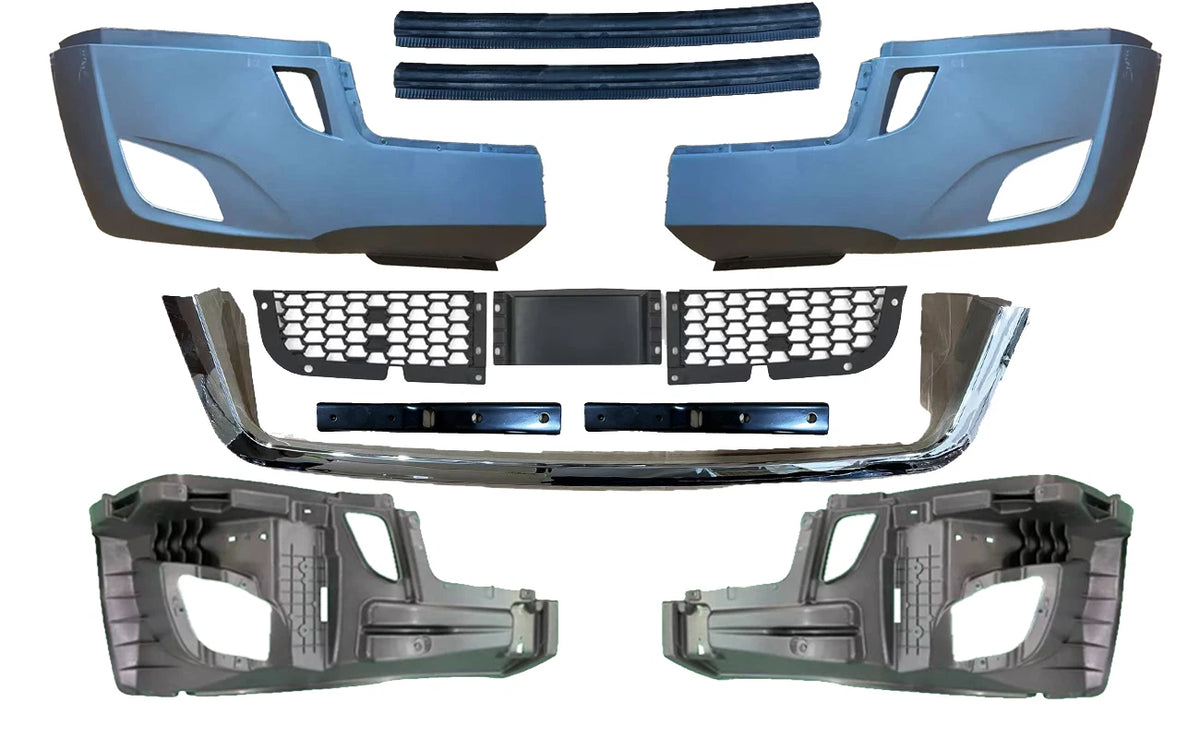 GA-FR-101C-1 Front Bumper W/ Radar Cover Air Intake&Hole Chrome Strip For Cascadia 2018 2019 2020 2021 2022 2023 2024