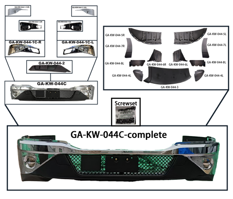 GA-KW-044C-COMPLETE Front Bumper Comp.Chrome W/O Fog Hole for Kenworth T680 New Gen 2022 2023 2024 2025