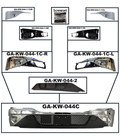 GA-KW-044C Front Bumper Chrome W/O Fog Hole for Kenworth T680 New Gen 2022 2023 2024 2025