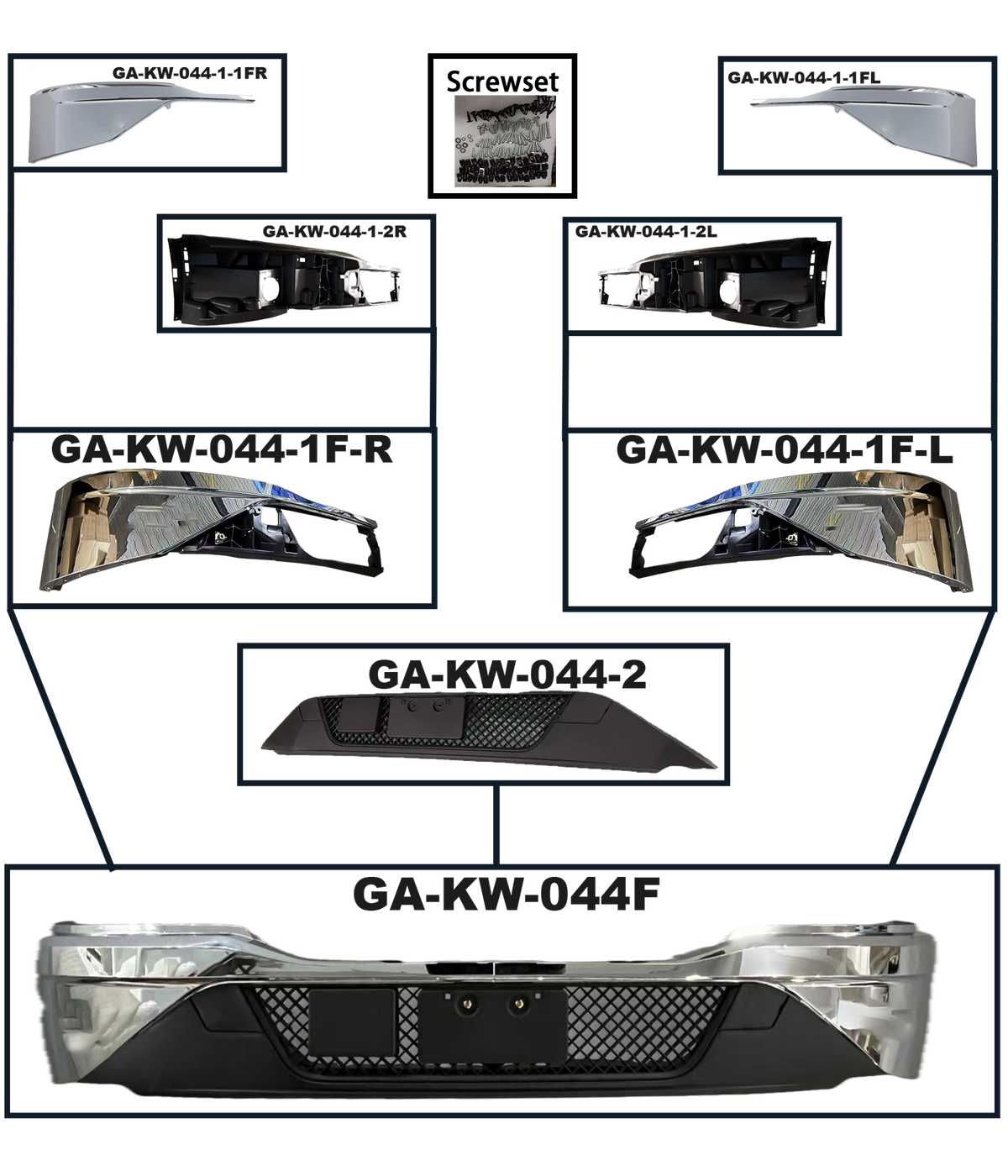 GA-KW-044F Front Bumper Chrome FLAT For Kenworth T680 New Gen 2022 2023 2024 2025