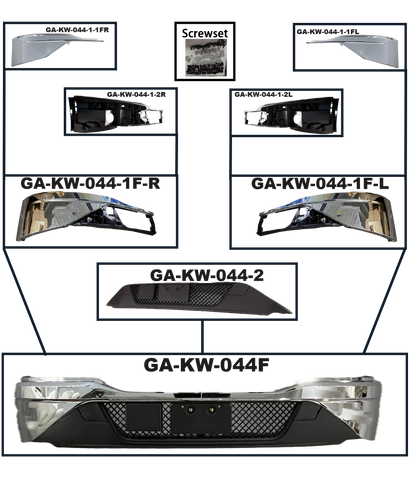GA-KW-044F Front Bumper Chrome FLAT For Kenworth T680 New Gen 2022 2023 2024 2025