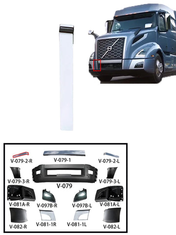 GA-V-079-2-R Middle Center Bumper Right Passenger Side Chrome Trim Mold Volvo VNL 2018 2019 2020 2021 2022 2023