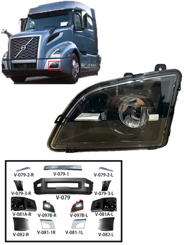 GA-V-097B-L* Fog Lamp LH black for 2018 2019 2020 2021 2022 2023 VOLVO VNL Trucks