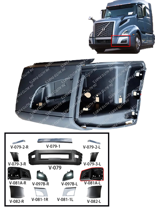 GA-V-081A-L Driver Side Current Corner Bumper WITH CUT For Fog Light Fit Volvo VNL 2018 2019 2020 2021 2022 2023