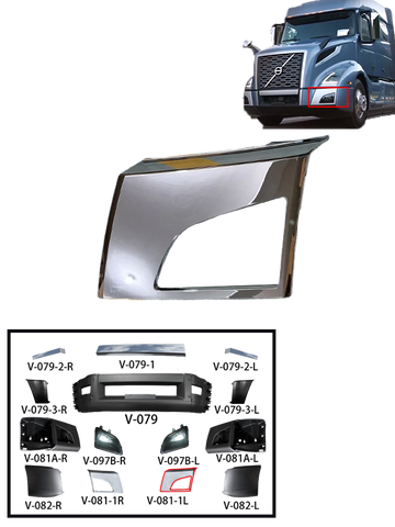GA-V-081-1-L Chrome Corner Bumper Trim with Hole for Volvo VNL 2018 2019 2020 2021 2022 2023 Left Side