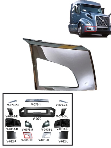 GA-V-081-1-R Chrome Corner Bumper Trim with Hole for Volvo VNL 2018 2019 2020 2021 2022 2023 Left Side