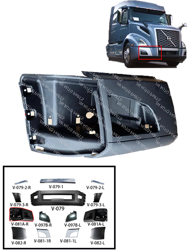 GA-V-081A-R Passenger Side Current Corner Bumper WITH CUT For Fog Light Fit Volvo VNL 2018 2019 2020 2021 2022 2023