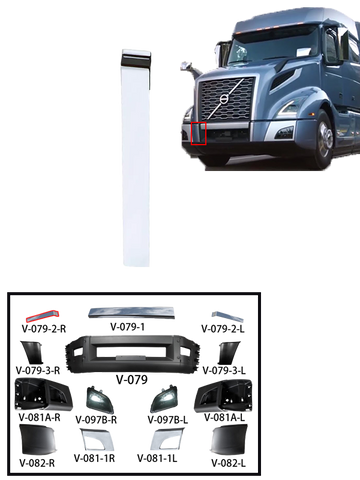 GA-V-079-2-R Middle Center Bumper Right Passenger Side Chrome Trim Mold Volvo VNL 2018 2019 2020 2021 2022 2023