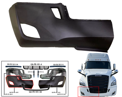 GA-FR-101-1A-R Bumper End Cover With Foglight Hole RH Side For Freightliner Cascadia 2018 2019 2020 2021 2022 2023 2024