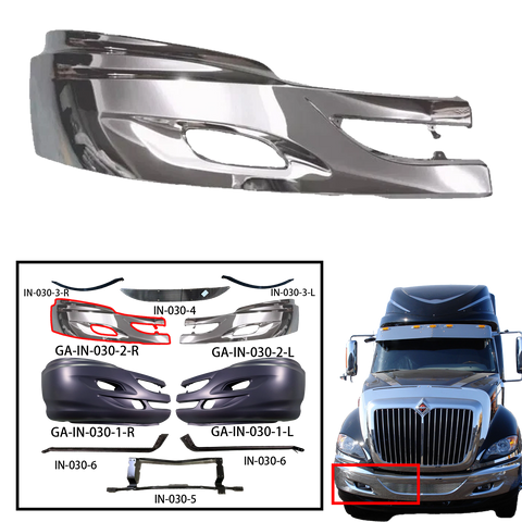 GA-IN-030-2-R Chrome trim of Front bumper RH For International Prostar  2008 2009 2010 2011 2012