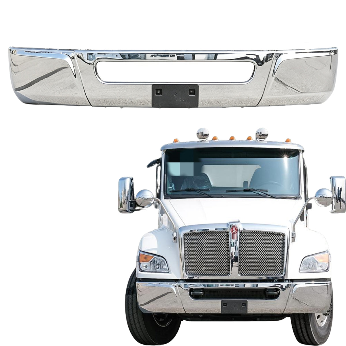 GA-KW-073D-W/O Front Bumper Steel Chrome Assy W/O Foglamp Hole for Kenworth T480 2022 2023 2024 2025 2026