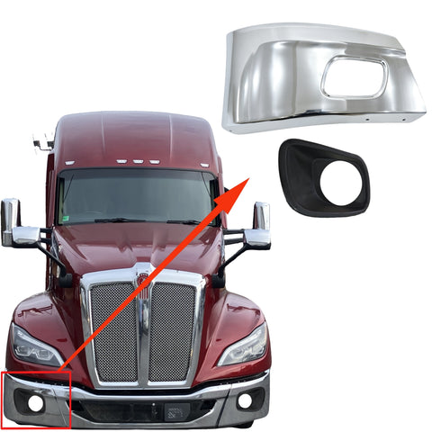 GA-KW-079-2A-R&GA-PE-048-3-R Corner Bumper W/ FogLamp Hole Rubber Cover Insert RH For Kenworth T680 2022 2023 2024 2025 2026
