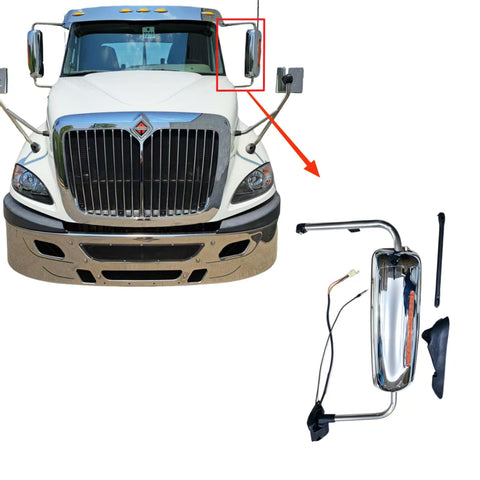 GA-IN-024-L Chrome Door Mirror W/Arm LH For International Prostar