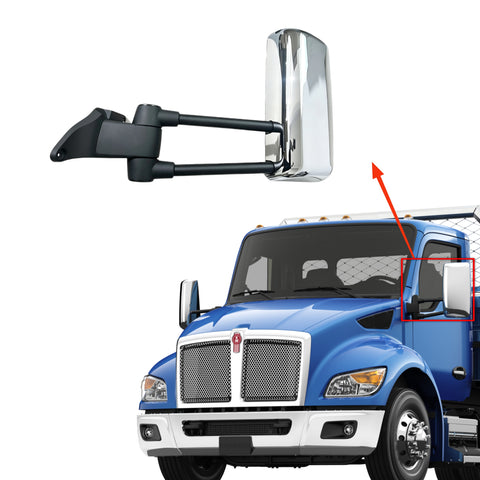 GA-KW-072B-L Left Side Door Mirror Chrome Assembly For Kenworth T180 T280 T380 T480