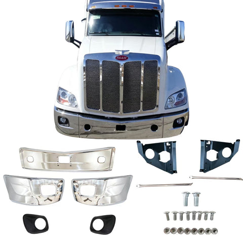 GA-PE-048A Steel Bumper ASSY With Fog Lamp Hole with Bracket for Peterbilt 579 2013 2014 2015 2016 2017 2018 2019 2020 2021 2022