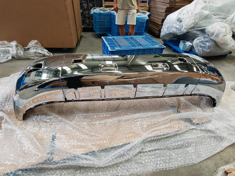 GA-PE-011D Peterbilt 579 3 PCS Plastic Chrome Plastic Bumper Set with Fog Light Hole 2013 2014 2015 2016 2017 2018 2019 2020 2021 2022