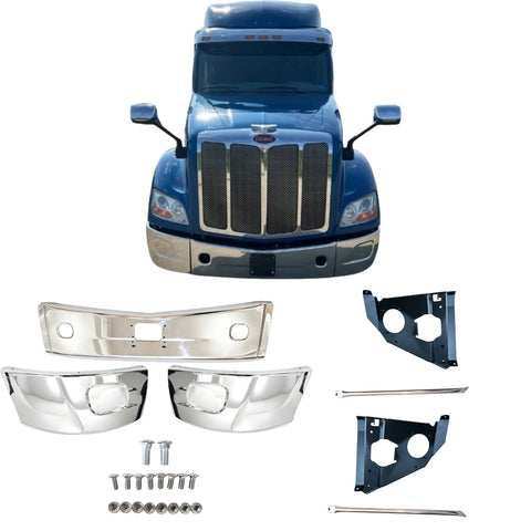 GA-PE-048C Steel Bumper ASSY W/O Fog Lamp Hole with Bracket for Peterbilt 579 2013 2014 2015 2016 2017 2018 2019 2020 2021 2022