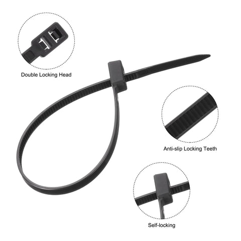GA-ZT-101 100pcs BLACK CABLE ZIP TIES Heavy Duty Double Head Wire Ties 9"INCH-(5MM-WIDTH)